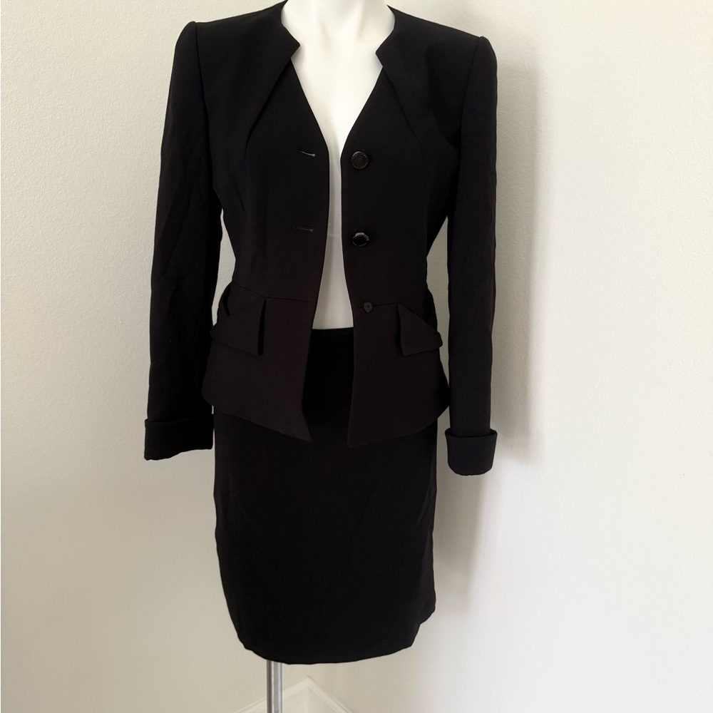 Tahari ASL Blazer & Skirt Set with Modern Angled Styling Timeless 4P Petite